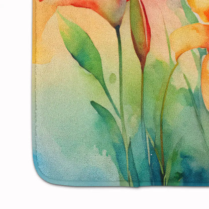 Lilies in Watercolor Memory Foam Kitchen Mat