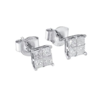 Brincos de Argola em Ouro Branco 10k com Diamantes (0,60 cttw, Cor I-J, Clareza I2-I3)