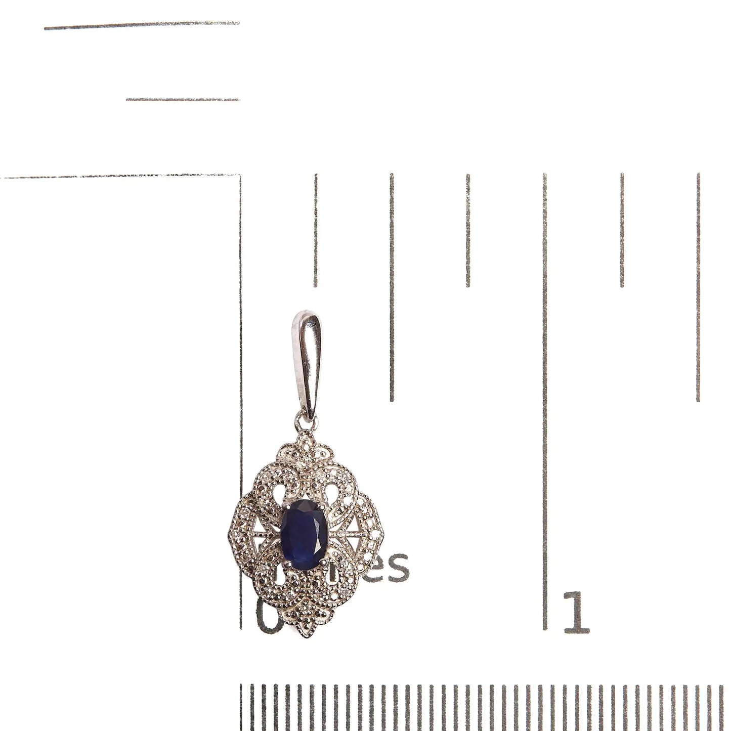 .925 Sterling Silver 6x4 MM Oval Blue Sapphire and White Diamond Accent Art Deco Style Shield Dangle Earring (I-J Color, I3 Clarity)