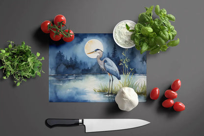 Blue Heron Under the Moonlight Glass Cutting Board