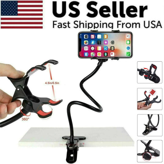 Universal Lazy Mobile Phone Gooseneck Stand Holder Flexible Bed Desk Table Clip