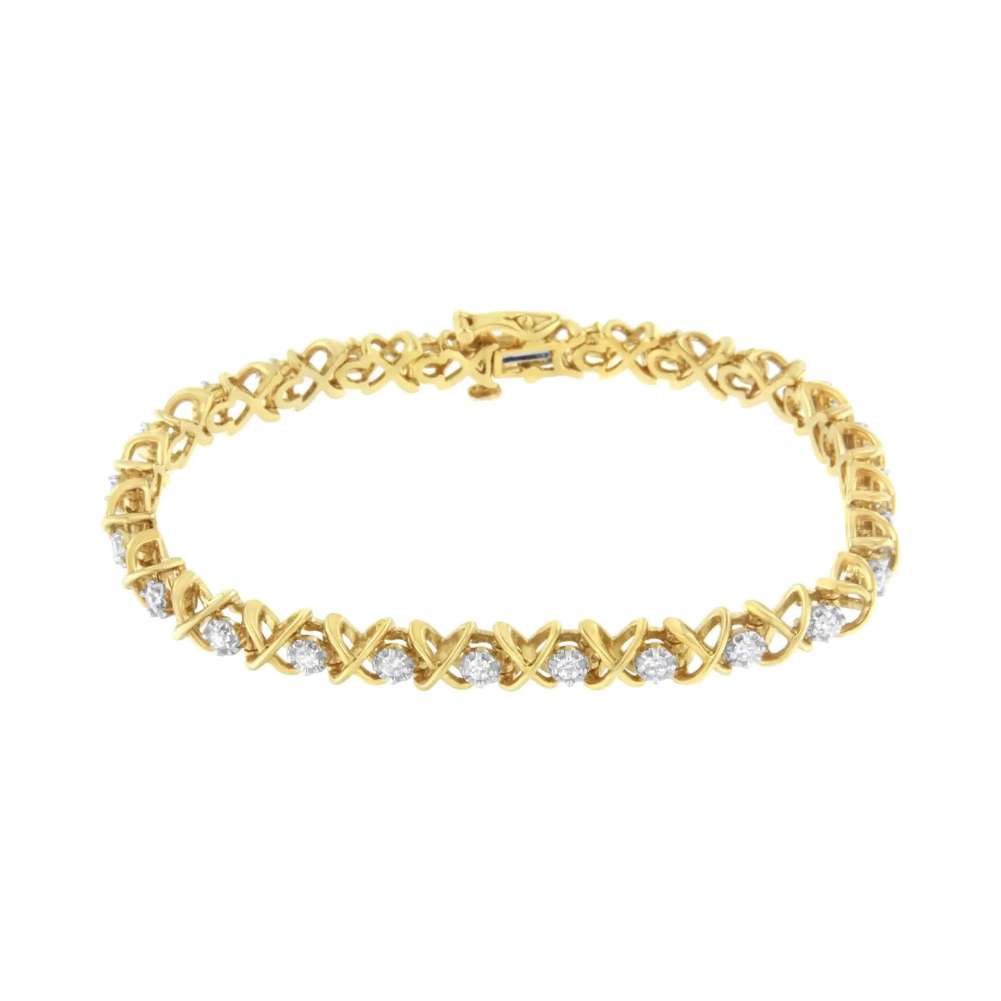 10K Yellow Gold Plated Sterling Silver 1 cttw Diamond Link Bracelet (J-K Clarity, I1-I2 Color) - Size 7"