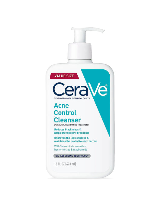 CeraVe Acne Control Cleanser, 2% Salicylic Acid Acne Treatment Formulated With Niacinamide + Ceramides + Oil Absorbing Clay, Gentle Acne Face Wash Helps Clear & Prevent Acne, Fragrance Free, 16 Ounce 16 Fl Oz (Pack of 1)