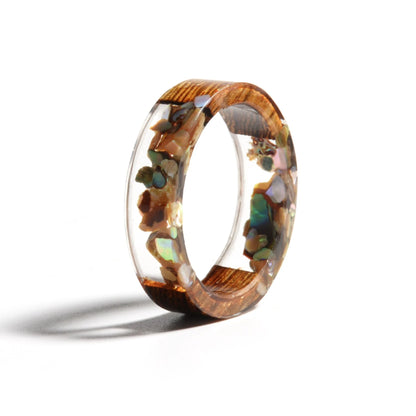 Resin Flowers Ring - Wood Design