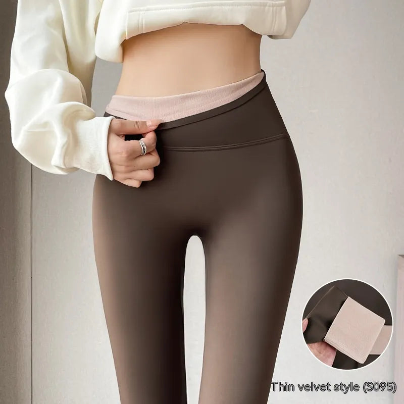 Fleece-lined Thick High Waist Hip Lift Leggings For Women