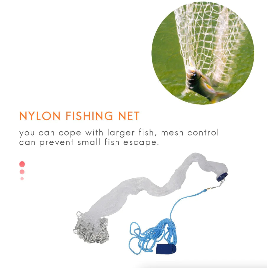 6/8/10/12/16FT Fishing Cast Net Bait Easy Throw Hand Cast Strong Nylon Mesh USA