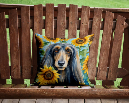 Afghan Hound in Sunflowers Throw Pillow