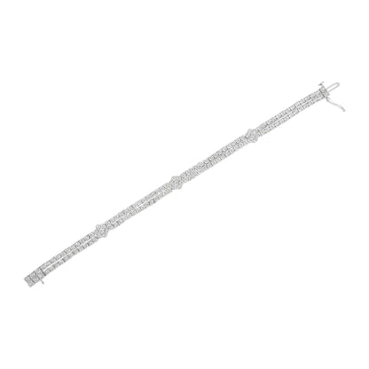 .925 Sterling Silber Diamant Doppelreihe und Blumencluster Tennisarmband (2 Karat, I-J Farbe, I3 Reinheit) - Größe 7.25"