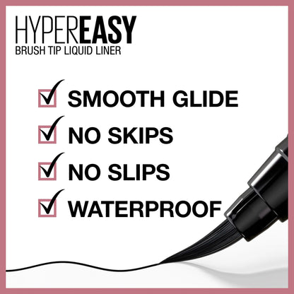 Maybelline Hyper Easy Liquid Pen No-Skip Eyeliner, Satin Finish, Waterproof Formula, Pitch Black, 0.018 Fl Oz 0.02 Fl Oz (Pack of 1)