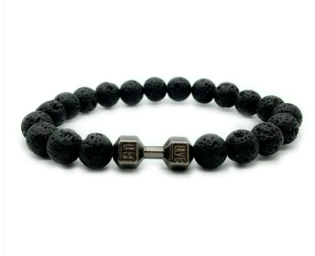 Men's Barbell & Lava Rock Dumbbell Bracelet