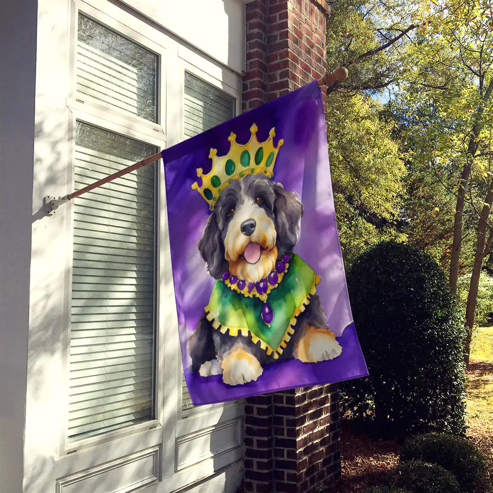 Bernedoodle King of Mardi Gras House Flag