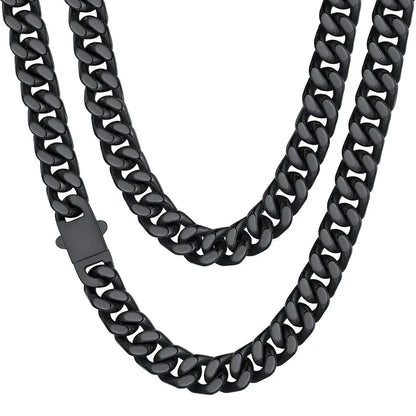 ChainsHouse Stainless Steel Mens Cuban Link Chain, Black/18K Gold Miami Cuban Chain Necklace, 5/7/9mm/12mm Width, No Tarnish& Durable Hip Hop Mens Jewelry, 18"-30", Send Gift Box 20 inches d. 12mm width-black