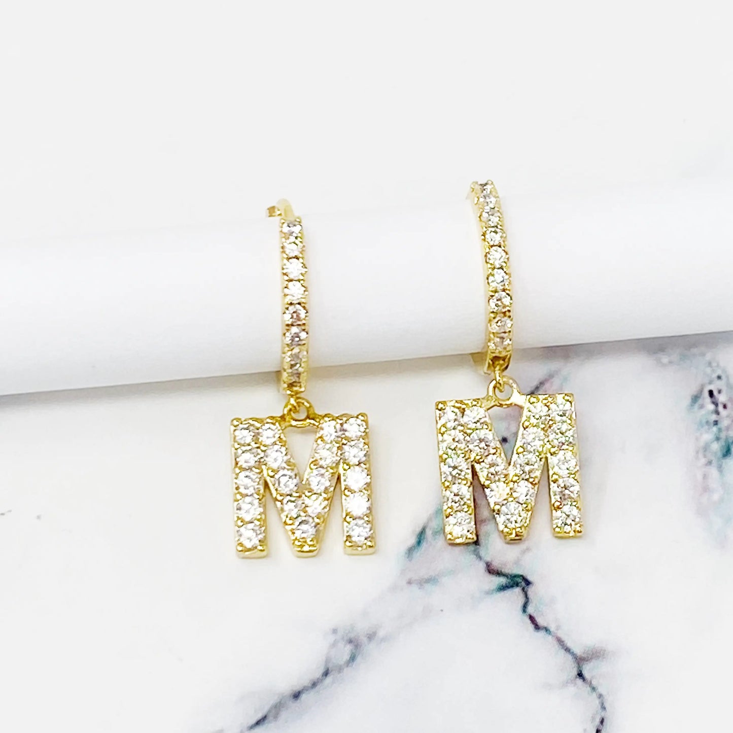 Crystal Initial Drop Earrings