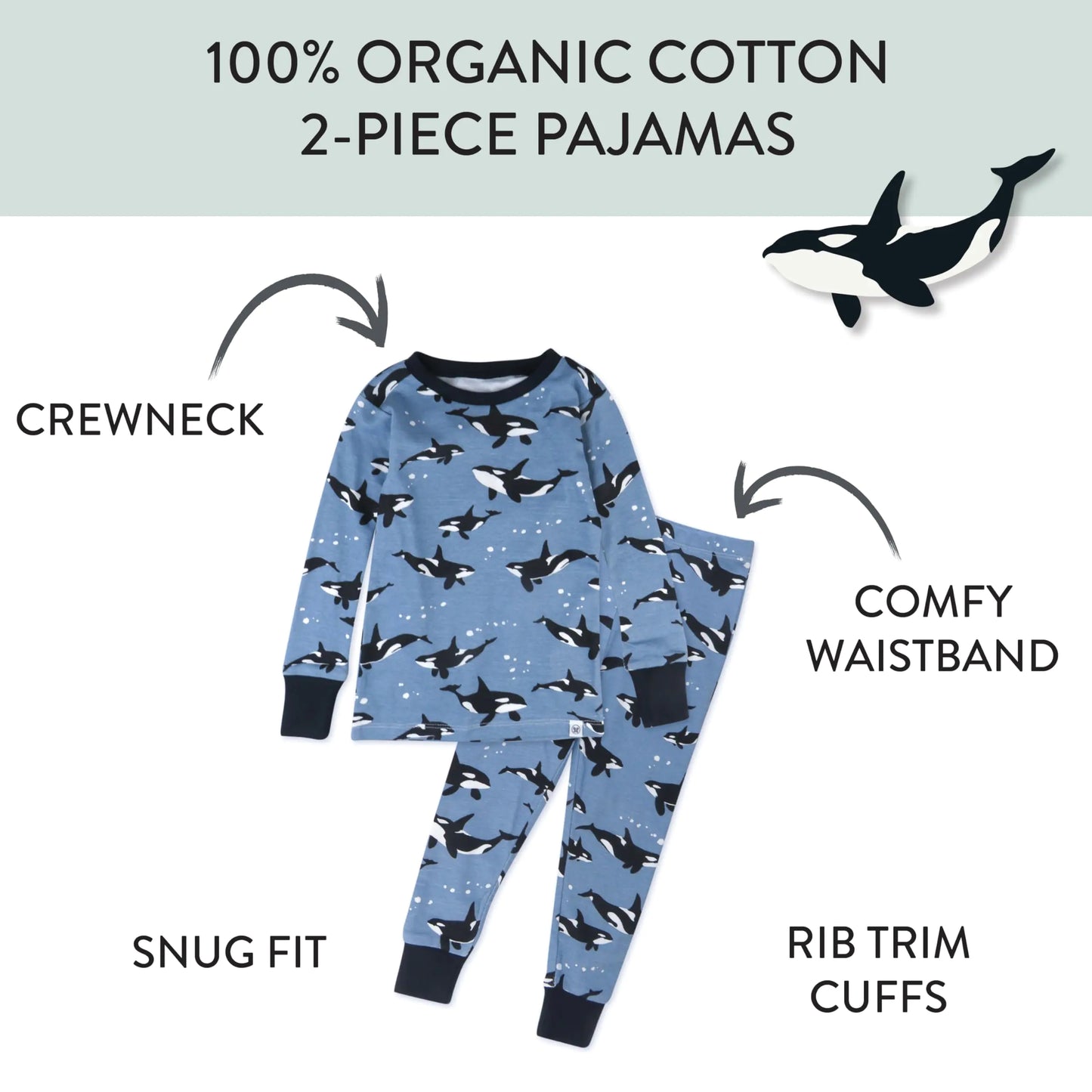 HonestBaby 2-Piece Pajamas Sleepwear PJs 100% Organic Cotton for Infant Baby and Toddler Boy 4T Whales