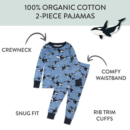 HonestBaby 2-Piece Pajamas Sleepwear PJs 100% Organic Cotton for Infant Baby and Toddler Boy 4T Whales