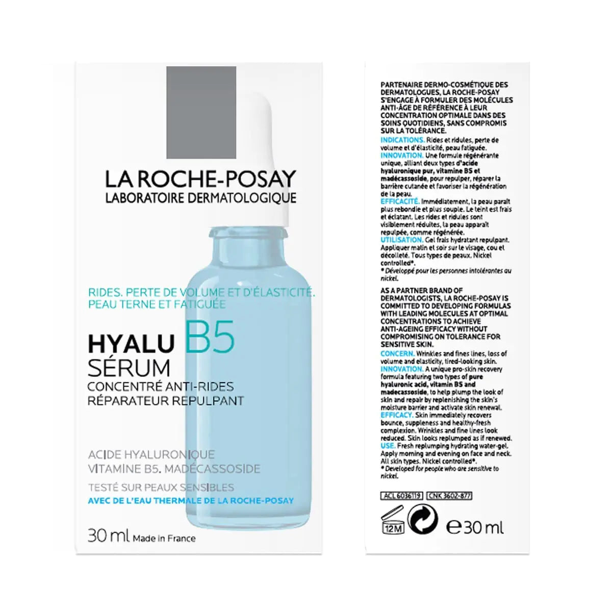 La Roche-Posay Hyalu B5 Pure Hyaluronic Acid Serum for Face, with Vitamin B5, Anti-Aging Serum for Fine Lines and Wrinkles, Hydrating Serum to Plump and Repair Dry Skin, Safe on Sensitive Skin 1 Fl Oz (Pack of 1)