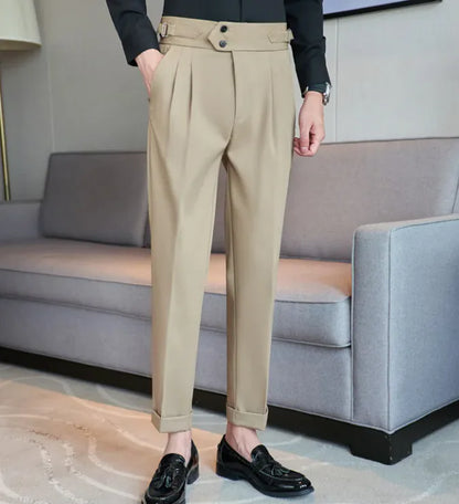 Men's Mid High Waisted Long Casual Pants