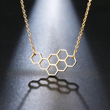 Horizonal Honeycomb Pendant With Bee And Chain