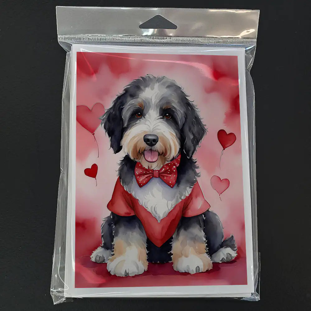 Bernedoodle My Valentine Greeting Cards Pack of 8