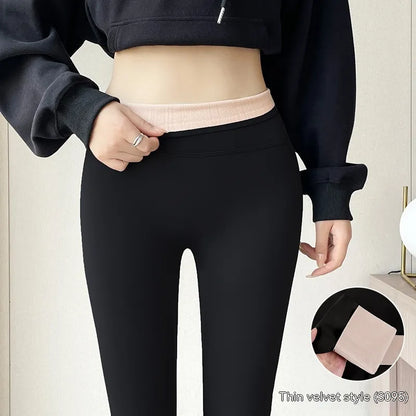 Fleece-lined Thick High Waist Hip Lift Leggings For Women