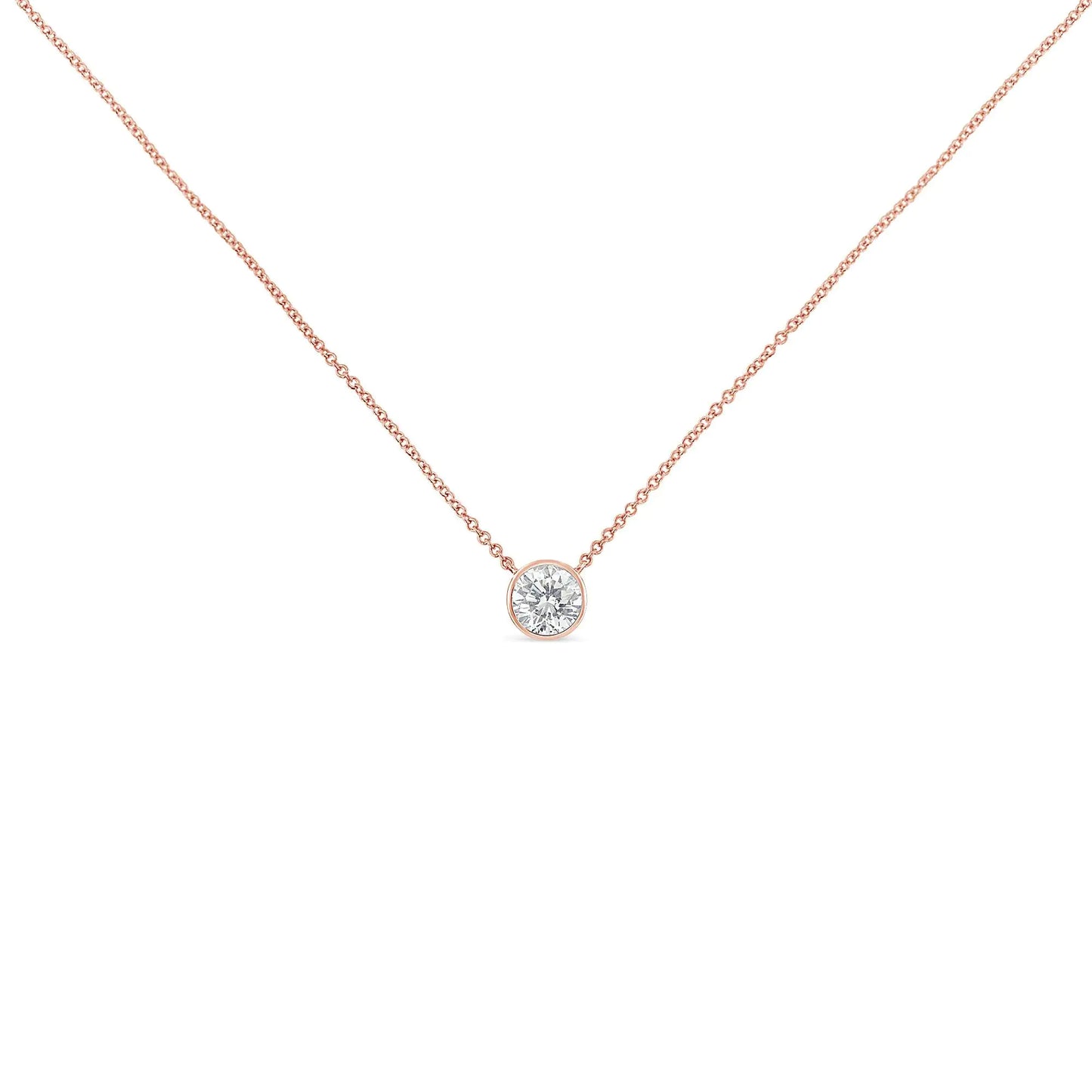 10K Roségold 1/5 Karat Rund Brillantgeschliffener Diamant Modern Gefasste Solitär Halskette 16"-18" (H-I Farbe, SI2-I1 Reinheit)