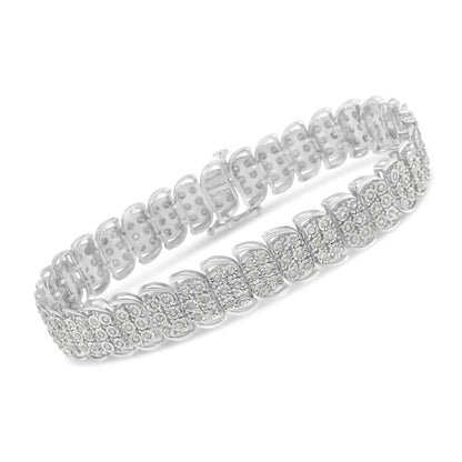 Pulseira de Tênis em Prata de Lei .925 com 2,0 Quilates de Diamantes em Configuração Milagrosa com 3 Filas e Formato S Curvo (Cor I-J, Clareza I3) - 7,25"