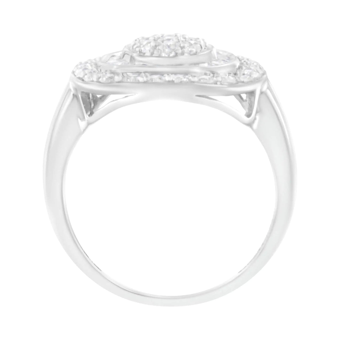 .925 Sterling Silver 1cttw Round and Baguette-Cut Diamond Square Cocktail Ring (I2-I3 Clarity, H-I Color)