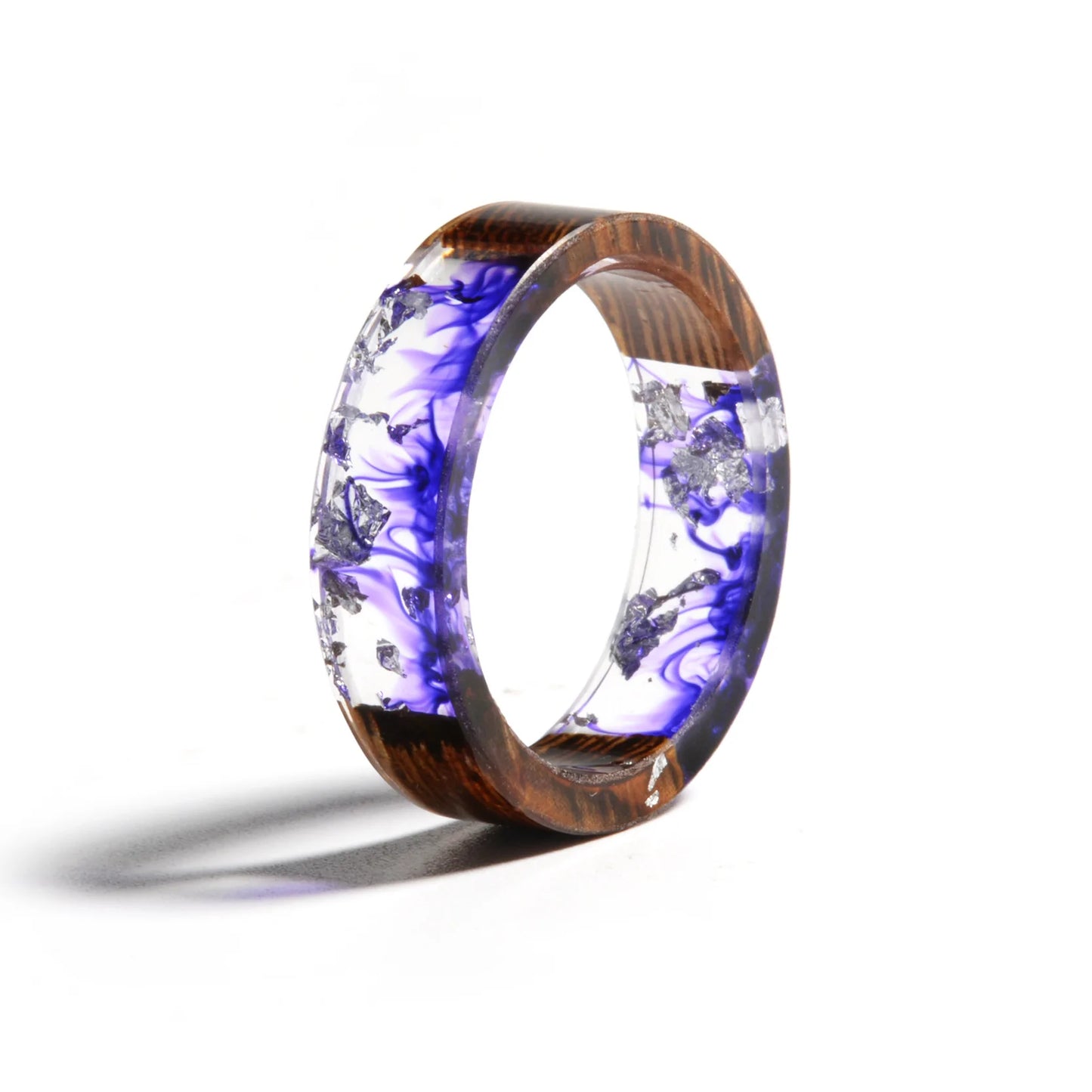 Resin Flowers Ring - Wood Design