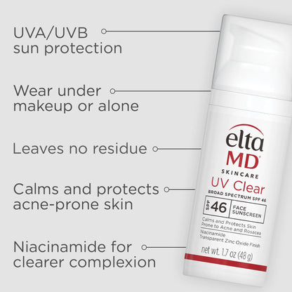 EltaMD UV Clear Face Sunscreen SPF 46, Oil Free Sunscreen with Zinc Oxide, Dermatologist Recommended Sunscreen, 1.7 oz Pump 1.7 Ounce (Pack of 1)