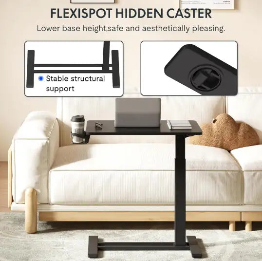 Standing Rolling Desk With Hidden Wheels Side Table Adjustable Height OverBed Table Hospital Desk With Cup Holder
