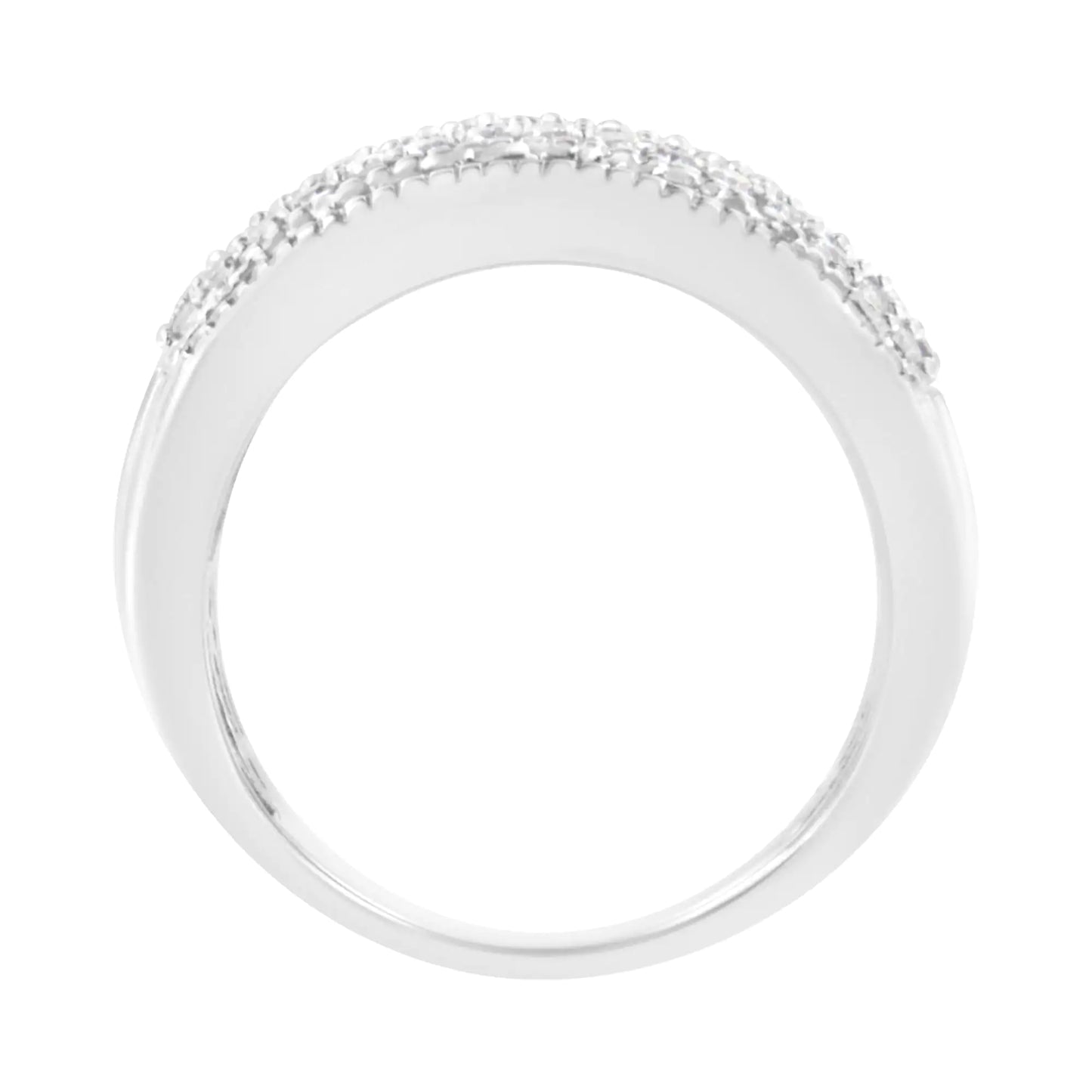 Bague Moderne en Argent Sterling .925 avec 1cttw de Diamants Multirangées Ronde et Baguette (Clarté I2-I3, Couleur H-I)