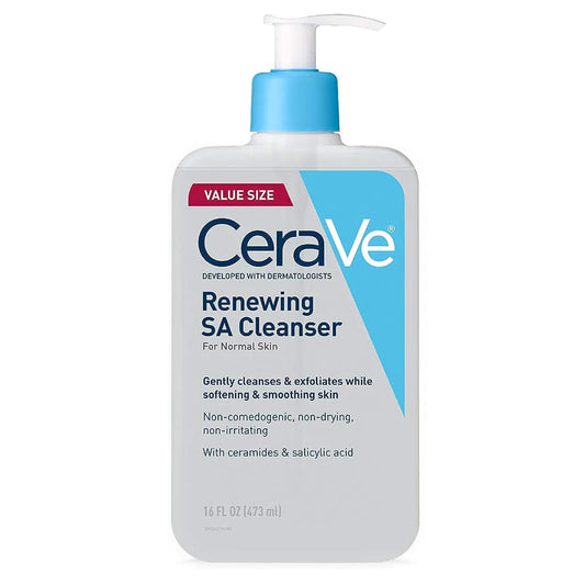 CeraVe SA Cleanser | Salicylic Acid Cleanser with Hyaluronic Acid, Niacinamide & Ceramides| BHA Exfoliant for Face | Fragrance Free Non-Comedogenic | 16 Ounce 16 Fl Oz (Pack of 1)