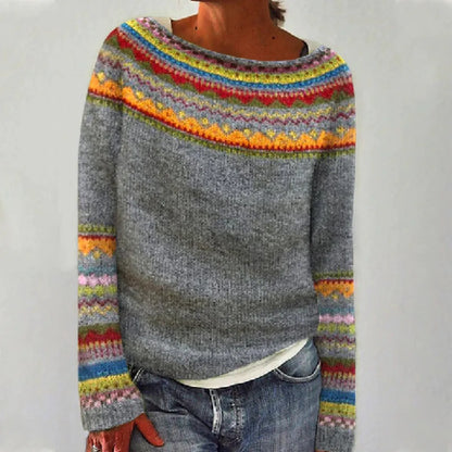 Women's Multicolor Round Neck Loose Knit Sweater