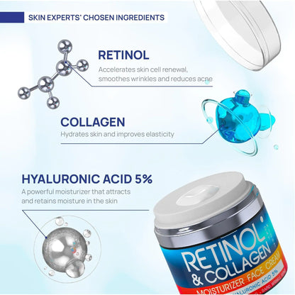 Retinol Cream for Face Collagen Retinol Moisturizer with Hyaluronic Acid 1.8 Oz