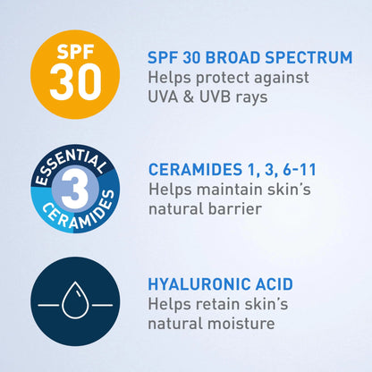 CeraVe Ultra-Light Moisturizing Lotion With SPF 30| Daily Face Moisturizer with SPF | Formulated with Hyaluronic Acid & Ceramides | Broad Spectrum SPF | Oil Free | Matte Finish | 1.7 Ounce