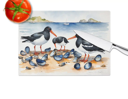 Oystercatchers Feeding Glass Cutting Board