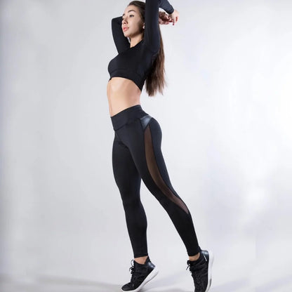 Schwarze Mesh-Splice Fitness Leggings