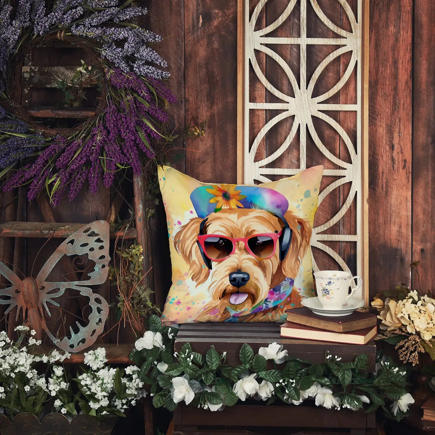 Airedale Terrier Hippie Dawg Throw Pillow