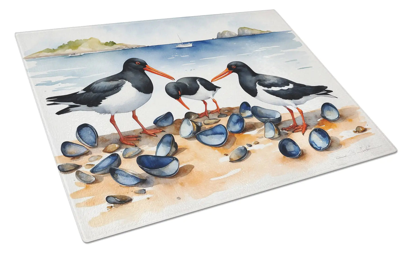 Oystercatchers Feeding Glass Cutting Board