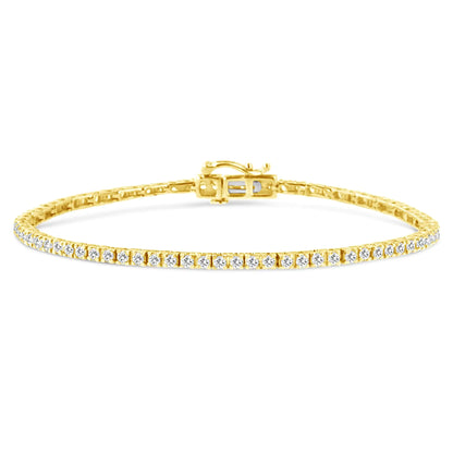 Pulsera de Tenis de Eslabones Clásicos de Plata Esterlina .925 con Baño de Oro Amarillo de 14K y 2.0 Cttw de Diamantes (Color K-L, Claridad I2-I3) - 7-1/4"