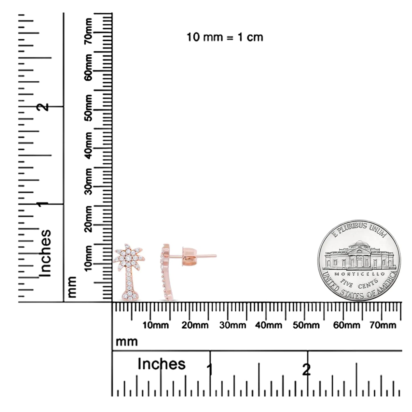 Aretes de Topillo de Árbol de Palma de Diamantes en Oro Rosa de 10K 1/4 Cttw (Color H-I, Claridad I1-I2)
