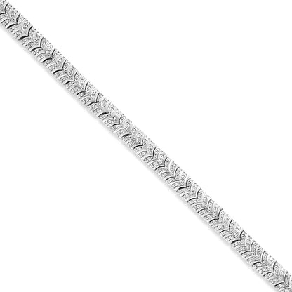 .925 Sterling Silver 3.00 Cttw Diamond Chevron Link Bracelet (I2-I3 Clarity, I-J Color) - Size 7.25"