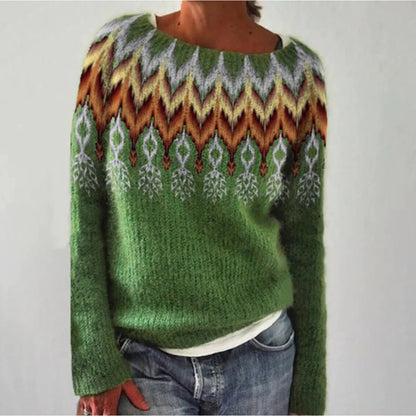 Women's Multicolor Round Neck Loose Knit Sweater