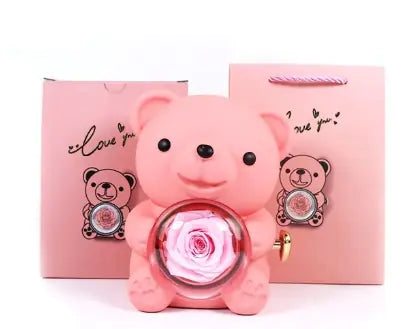 Rose Teddy Bear with Ring and Necklace