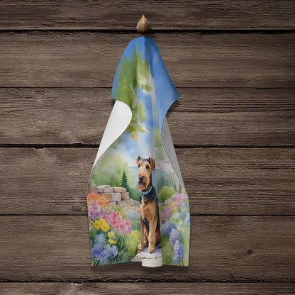 Airedale Terrier Spring Garden Kitchen Towel