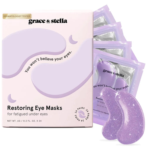 grace & stella Eye Treatment Gels - Dermatologist Tested - Under Eye Masks With Retinol - Restoring Under Eye Patches for Puffy Eyes and Dark Circles - Vegan, Cruelty-Free (Purple (24 Pairs)) Retinol Eye Mask 24 Count (Pack of 1)