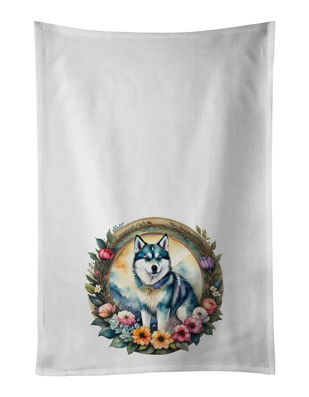 Alaskan Klee Kai and Flowers Kitchen Towel Set of 2