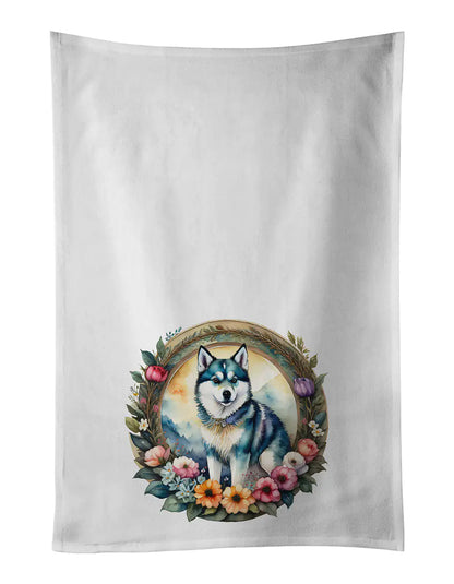 Alaskan Klee Kai and Flowers Kitchen Towel Set of 2