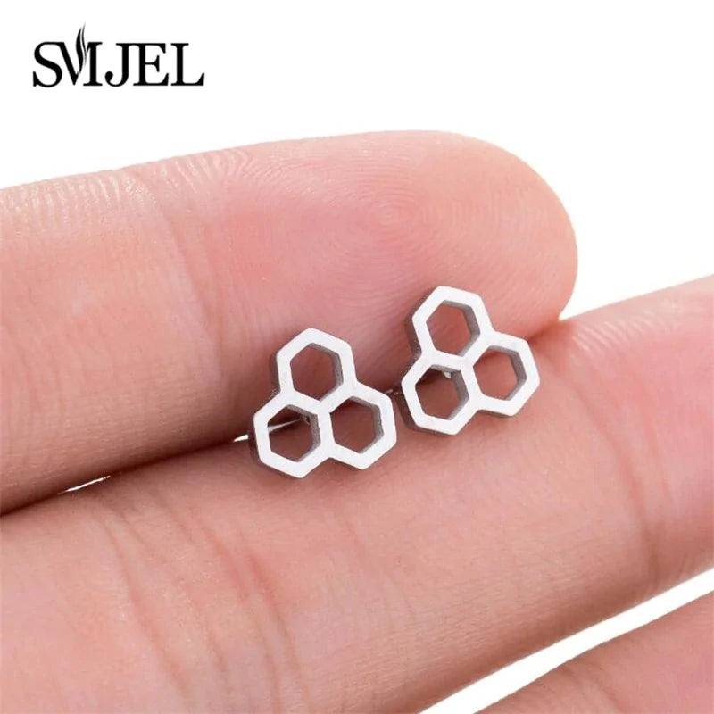 Triple Honeycomb Stud Earrings