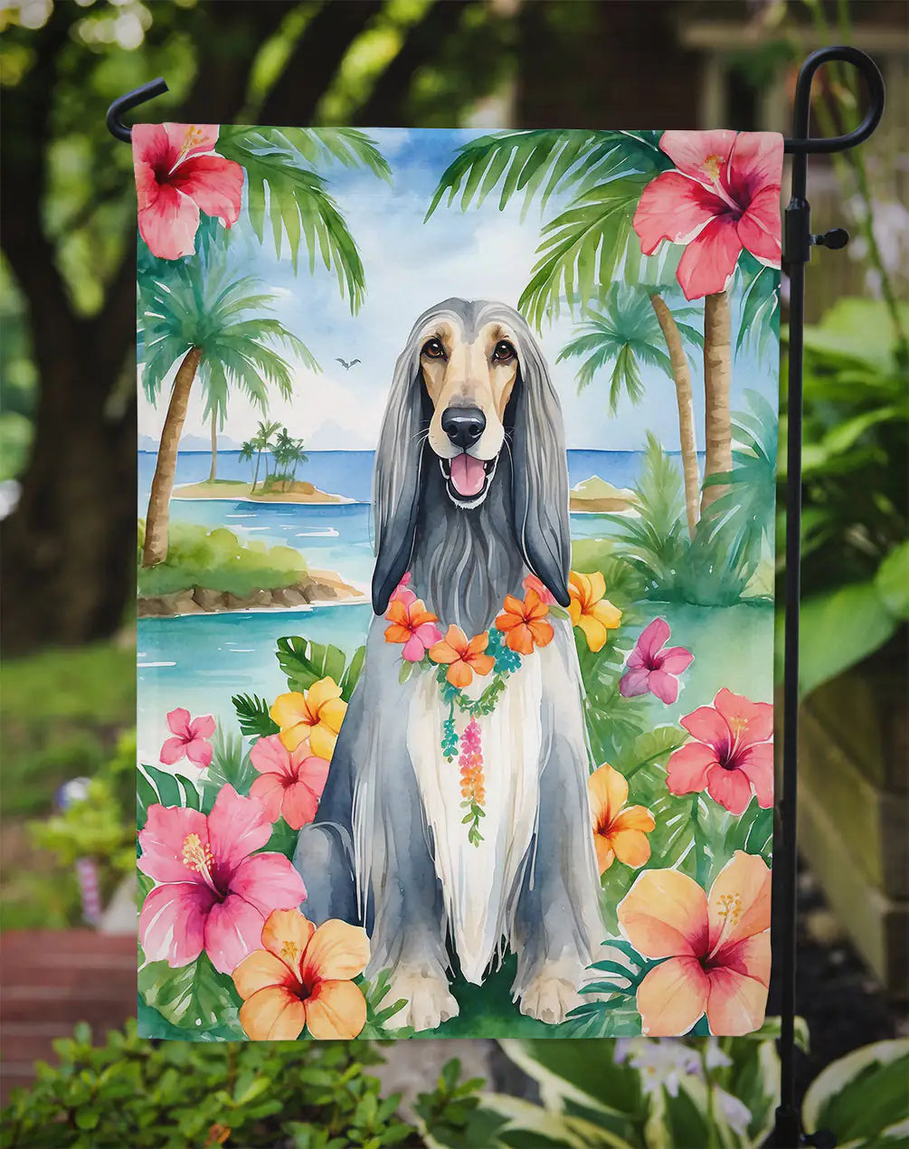 Afghan Hound Luau Garden Flag